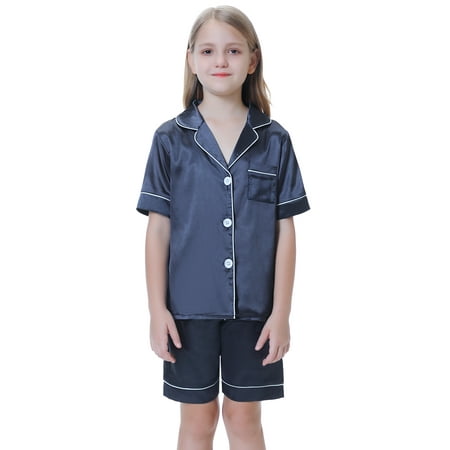2Pcs Boys Girls Satin Pajamas Set Little Kids Short Sleeve Button Down Shirt Tops and Shorts
2Pcs Boys Girls Satin Pajamas Set Little Kids Short Sleeve Button Down Shirt Tops and Shorts