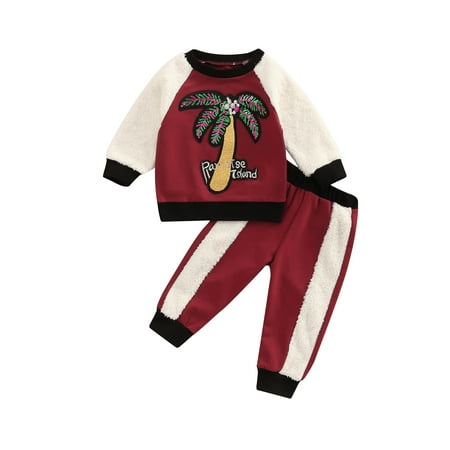 One opening Girls Two-piece Pants Suit Dark Red Coconut Tree Letters Pattern Pullover + Patchwork Trousers
One opening Girls Two-piece Pants Suit Dark Red Coconut Tree Letters Pattern Pullover + Patchwork Trousers