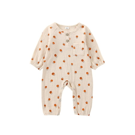 Gureui Baby Romper Ghost Pumpkin Print O-Neck Long Sleeve Jumpsuit with Buttons and Pocket for Girls Boys 0-18 Months
Gureui Baby Romper Ghost Pumpkin Print O-Neck Long Sleeve Jumpsuit with Buttons and Pocket for Girls Boys 0-18 Months