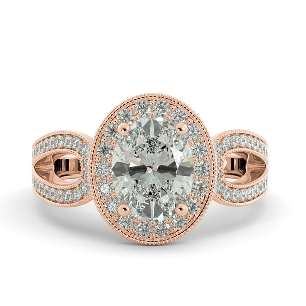 3.77 ct Oval Brilliant Moissanite & Diamond Vintage Engagement Ring 18k R Gold