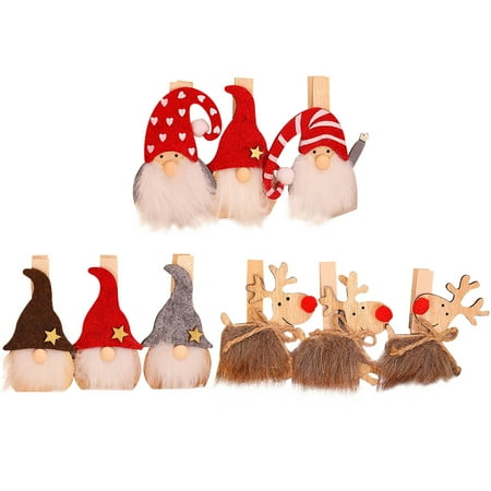 9 Pcs 1 Bag Festive Holders Photo Clips Wooden Clips (Red Green Golden)