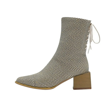 Boots Deals 2022 Juebong Women s Thick Heel Square Heel Square Toe Back Lace Up Side Zipper Boots