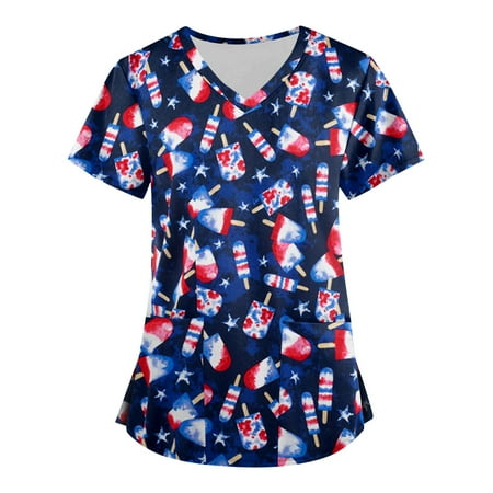 Sksloeg Women Scrub Tops Fashion Workwear V Neck Short Sleeve American Flag Print Nursing Uniform Pattern Scrubs Shirts with Pockets Dark Blue XL
Sksloeg Women Scrub Tops Fashion Workwear V Neck Short Sleeve American Flag Print Nursing Uniform Pattern Scrubs Shirts with Pockets Dark Blue XL