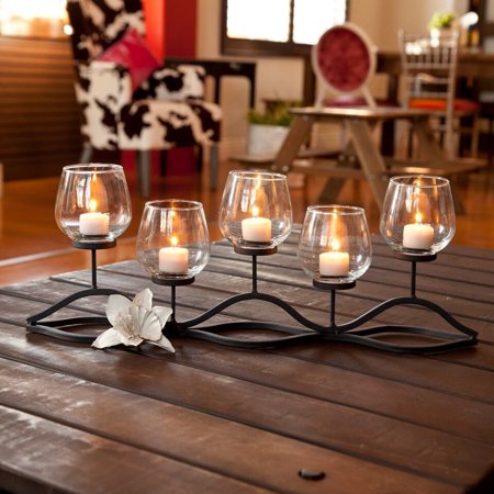 Porch & Den Montclair Oxford Wavy Iron and Glass Hurricane Candleholder for Five Candles