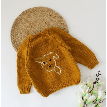 Woonie Handmade Full Sleeves Face Deailing Sweater For Kids- Brown