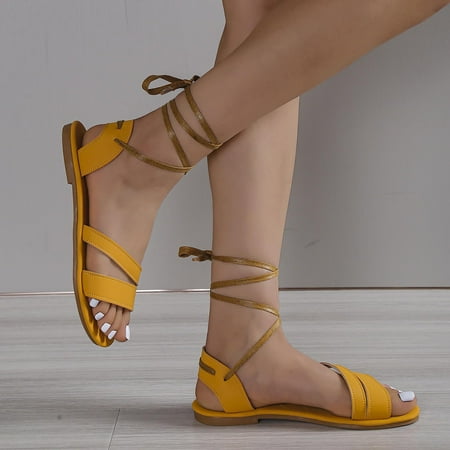 Homadles Sandals for Women- on Clearance in Store Flats Open Toe Strappy Sandals Shoes Yellow Size 9