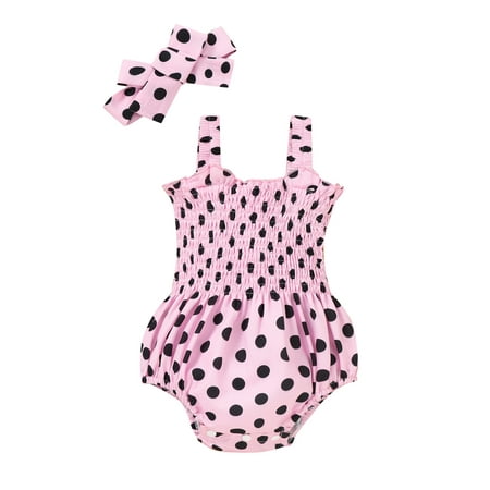 Frobukio Baby Girls 2Pcs Summer Outfits Sleeveless Dots Print Shirred Romper + Headband Sets Pink 6-9 Months
Frobukio Baby Girls 2Pcs Summer Outfits Sleeveless Dots Print Shirred Romper + Headband Sets Pink 6-9 Months
