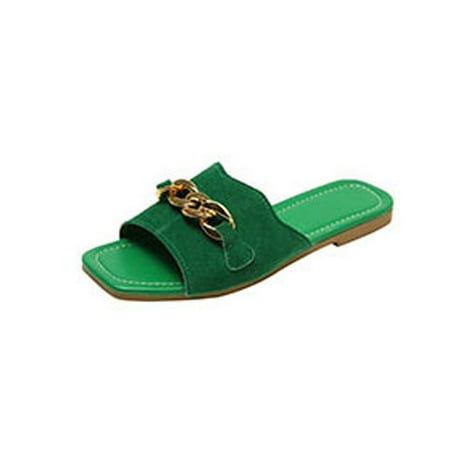 Women s Flat Sandals Fashion Slides With Soft Leather Slippers Women s Summer Fashion Casual Metal Decoration Slippers Flat Bottom Solid Color Slippers Green 9
Women s Flat Sandals Fashion Slides With Soft Leather Slippers Women s Summer Fashion Casual Metal Decoration Slippers Flat Bottom Solid Color Slippers Green 9