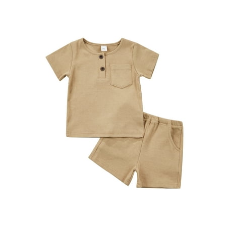 Frobukio Kids Infant Boys 2Pcs Clothes Sets Solid Short Sleeved Round Neck Tops Elastic Waist Shorts Outfits Khaki 3-4 Years
Frobukio Kids Infant Boys 2Pcs Clothes Sets Solid Short Sleeved Round Neck Tops Elastic Waist Shorts Outfits Khaki 3-4 Years
