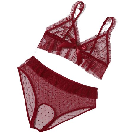 Polka Dot Sexy Sets Burgundy Plus Size Sexy Lingerie (Women s)