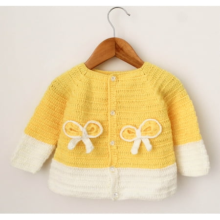 Woonie Handmade Full Sleeves Bow Detailing Cardigan-Yellow