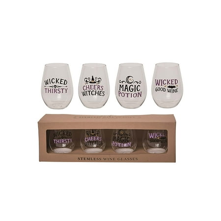 18oz Glass Witchy Stemless Wine Glass Set