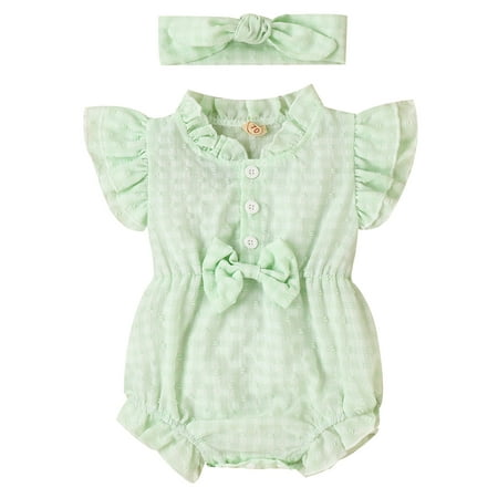 Sunisery Baby Girl Onesie Romper Jacquard Bowknot Bodysuit with Hairband