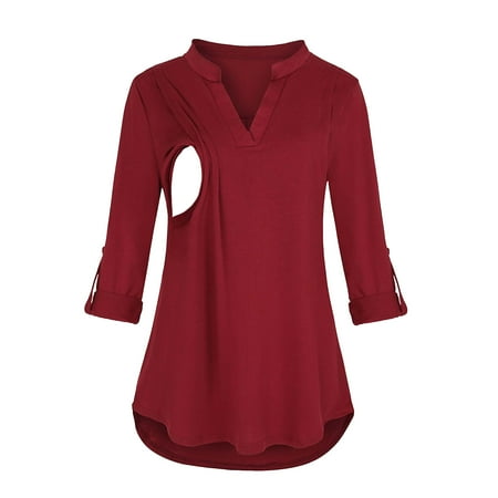 Hfyihgf Maternity Shirts Rolled Long Sleeve V-Neck Nursing Tops Tunic Blouses Breastfeeding Casual Loose Fit(Red XL)
Hfyihgf Maternity Shirts Rolled Long Sleeve V-Neck Nursing Tops Tunic Blouses Breastfeeding Casual Loose Fit(Red XL)