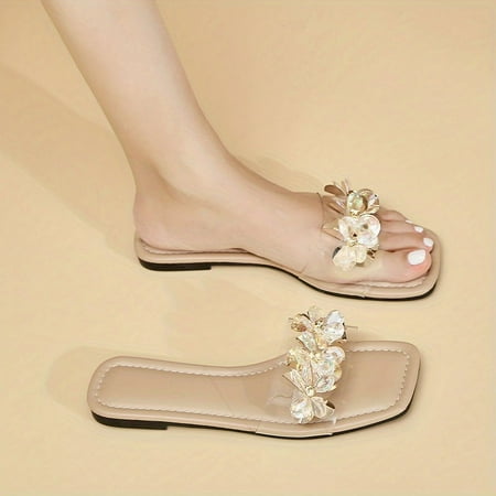 Women s Rhinestone Floral Decor Sandals Slip On Transparent Band Square Toe Flat Soft-sole Shoes Glitter Comfy Shoes
Women s Rhinestone Floral Decor Sandals Slip On Transparent Band Square Toe Flat Soft-sole Shoes Glitter Comfy Shoes