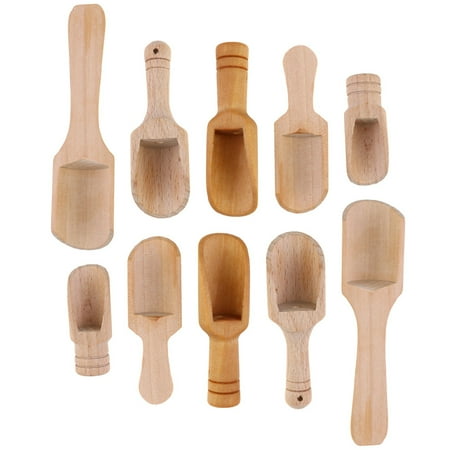 NUOLUX 10Pcs Wooden Salt Spoon Small Salt Spoon Wood Tea Scoop Seasoning Spoon