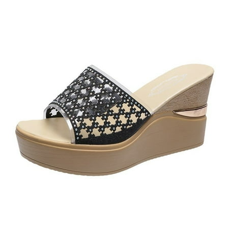 Summer Sandals for Women Summer Women’s Fashion Wedges Open Toe Beach Shoes Roman Slippers Sandals Pu