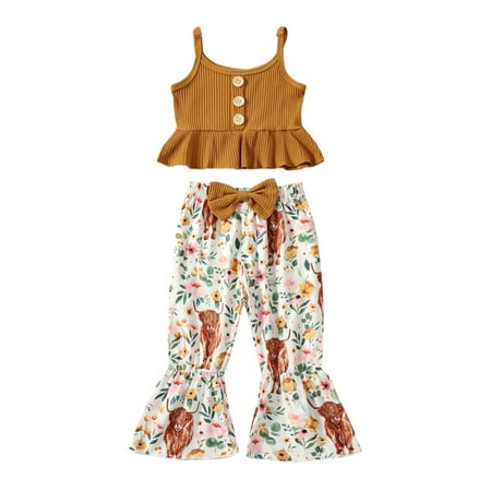 Toddler Baby Girl Summer Clothes Ruffle Sleeveless Ribbed Strap Crop Top Cow Bell Bottom Pants 2Pcs Outfit
Toddler Baby Girl Summer Clothes Ruffle Sleeveless Ribbed Strap Crop Top Cow Bell Bottom Pants 2Pcs Outfit