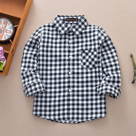 Yubatuo Kids Toddler Flannel Shirt Jacket Plaid Long Sleeve Lapel Button Down Shacket Baby Boys Girls Fall Shirt Coat Outwear Baby Boy Clothes White 120