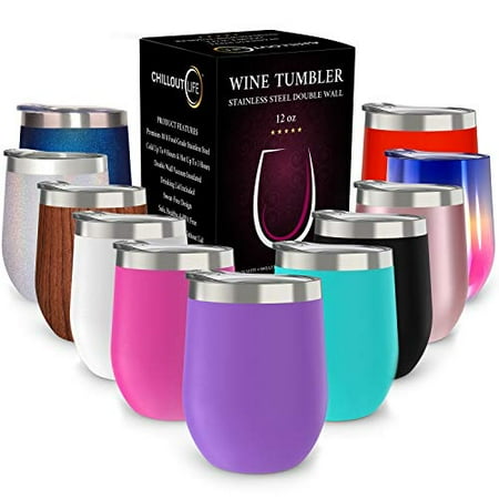 CHILLOUT LIFE 12 oz Stainless Steel Tumbler with Lid & Gift Box - Wine Tumbler Double Wall Vacuum Insulated Travel Tumbler Cup for Coffee Wine Cocktails Ice Cream - Sweat Free Powder Coa