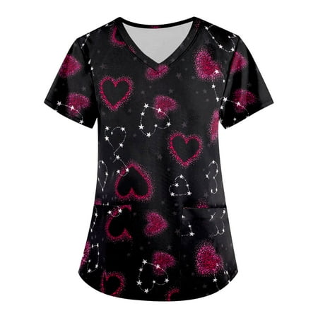 UDAXB Womens Nursing Scrub Tops Valentine s Day Love Heart Printed Working Uniform Short Sleeve V-Neck Workwear Blouse T-shirt with Pockets
UDAXB Womens Nursing Scrub Tops Valentine s Day Love Heart Printed Working Uniform Short Sleeve V-Neck Workwear Blouse T-shirt with Pockets