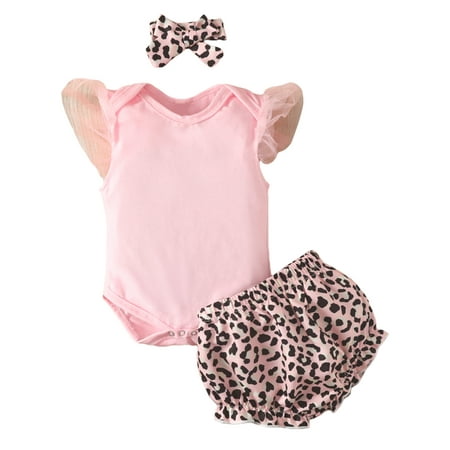 Nokpsedcb 3Pcs Infant Baby Girls Summer Rompers Set Mesh Ruffled Sleeveless Jumpsuit + Leopard Shorts + Headband Pink 12-18 Months
Nokpsedcb 3Pcs Infant Baby Girls Summer Rompers Set Mesh Ruffled Sleeveless Jumpsuit + Leopard Shorts + Headband Pink 12-18 Months