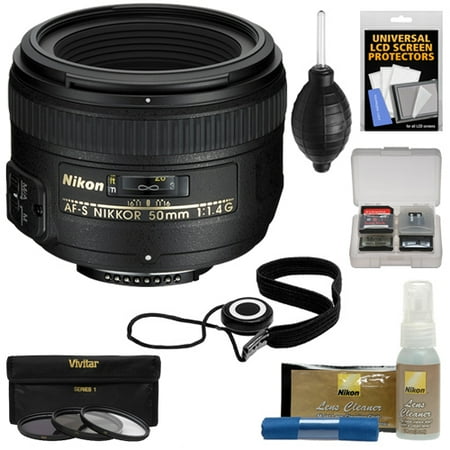 Nikon 50mm f\/1.4G AF-S Nikkor Lens with 3 UV\/CPL\/ND8 Filters + Kit for D3200, D3300, D5300, D5500, D7100, D7200, D750, D810 Cameras