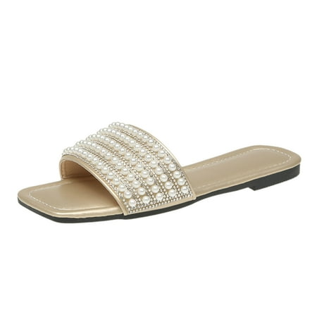 Cathalem Women Slippers Summer New Pattern Fashion Pearl Decorative Flat Bottom Comfortable Non Slip Versatile Beach Sandals Gold 41
Cathalem Women Slippers Summer New Pattern Fashion Pearl Decorative Flat Bottom Comfortable Non Slip Versatile Beach Sandals Gold 41