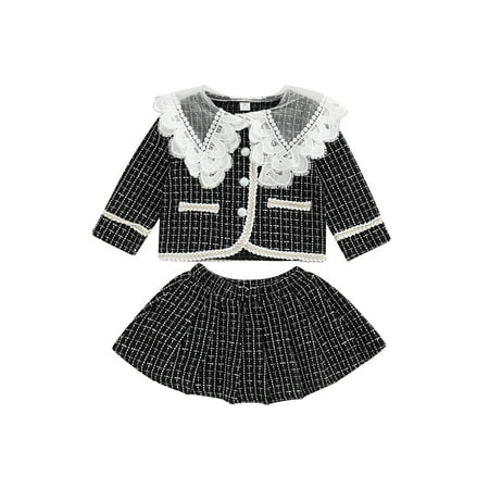 Sunisery 2Pcs Kids Girls Skirt Outfits Lace Ruffle Neckline Button Closure Long Sleeve Plaid Outerwear + Elastic Waist Skirt Black 1-2 Years
Sunisery 2Pcs Kids Girls Skirt Outfits Lace Ruffle Neckline Button Closure Long Sleeve Plaid Outerwear + Elastic Waist Skirt Black 1-2 Years