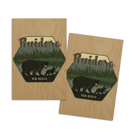 

Ruidoso New Mexico Black Bear and Cub Contour (4x6 Birch Wood Postcards 2-Pack Stationary Rustic Home Wall Decor)