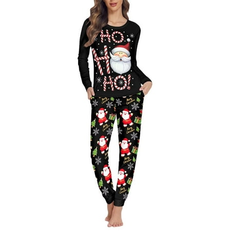 

Binienty Christmas Pajamas Womens Soft Cartoon Santa Claus Ho! Print Crewneck Tops with Jogger Sweatpants Ugly Casual Wear Xmas Party Wear Home Wear Long Sleeve Shirts with Lounge Pants Soft L