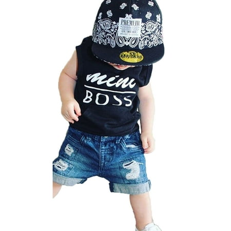 Toddlers Kids Boys Baby Clothes Summer Hoodie T-Shirt Tops+Short Jeans Outfits