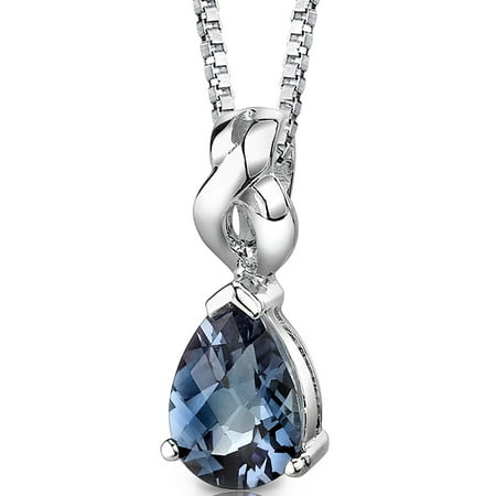 Peora 3.00 Carat T.G.W. Pear Shape Checkerboard Cut Created Alexandrite Rhodium over Sterling Silver Pendant, 18
