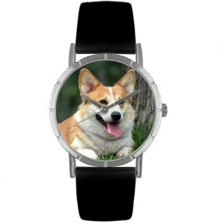 Whimsical Watches Unisex Corgi Photo Watch with Black Leather