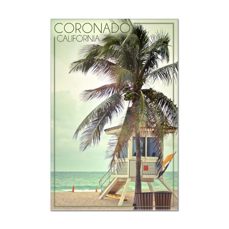 Coronado, California - Lifeguard Shack & Palm - Lantern Press Photography (24x36 Acrylic Wall Art Gallery Quality)