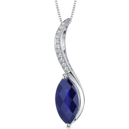 Peora 2.25 Carat T.G.W. Marquise Cut Created Blue Sapphire Rhodium over Sterling Silver Pendant, 18