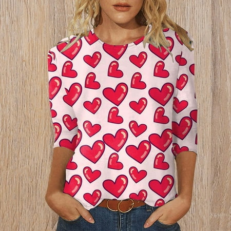 Gzztg Shirts For Women Womens Tops Women S Fashion Valentine S Day Printed T-Shirt 3/4 Sleeves Blouse Round Neck Casual Tops Corset Top Pink
Gzztg Shirts For Women Womens Tops Women S Fashion Valentine S Day Printed T-Shirt 3/4 Sleeves Blouse Round Neck Casual Tops Corset Top Pink