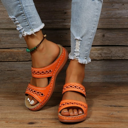 Jophufed Women s Ladies Fashion Casual Sandals Wedges Shoes Outdoor Slippers on Clearance