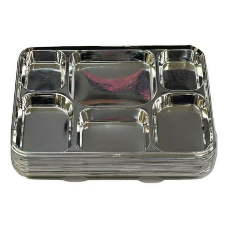 Disposable Plastic Plates 6 Compartment Thali - Silver (800 Pack)