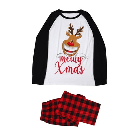 Sanfanil Matching Family Pajamas Sets Christmas Smile Print Top And Plaid Pants Sleepwear For Dad