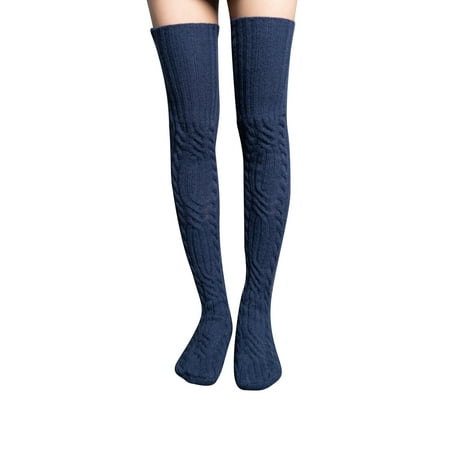Qiylii Women Thigh High Socks Solid Color Jacquard Stocking Long Tube Socks
