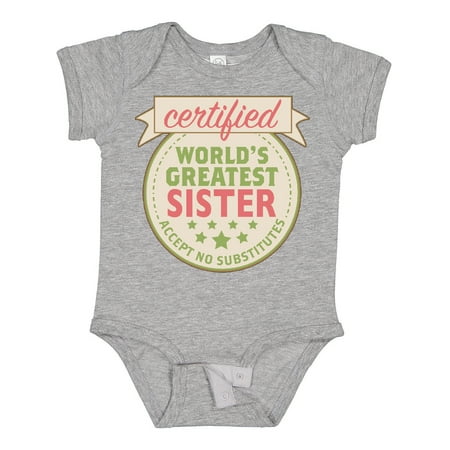 Inktastic Certified World s Greatest Sister Accept No Substitutes Gift Baby Girl Bodysuit
Inktastic Certified World s Greatest Sister Accept No Substitutes Gift Baby Girl Bodysuit