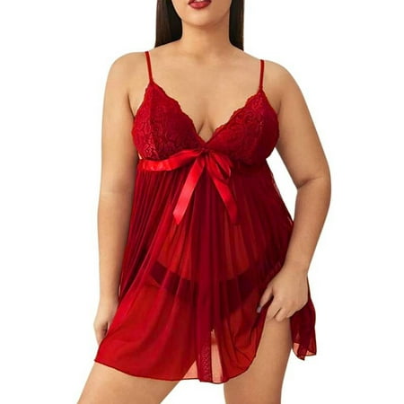 ORQ Women Plus Size Sexy Pajamas Lace Floral Gauze Sleeveless Nightdress With Thong
ORQ Women Plus Size Sexy Pajamas Lace Floral Gauze Sleeveless Nightdress With Thong