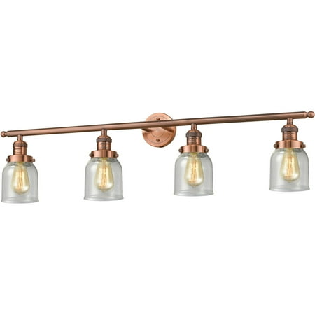 Antique Copper Tone Bathroom Vanity 42 Wide Seedy Glass Steel/Cast Brass Medium Base LED 4 Light Fixture
