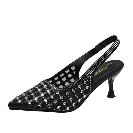sandals for Women Fashion Summer Women Sandals Pointed Toe Rhinestones High Heeled Hollow Breathable Casual PU heeled sandals Black
sandals for Women Fashion Summer Women Sandals Pointed Toe Rhinestones High Heeled Hollow Breathable Casual PU heeled sandals Black