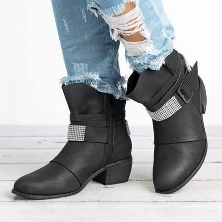 Tdoqot 2022 Boots for Women- Mid-Heel Chunky Heel Christmas Gifts Casual Women s Ankle Boots Black 42