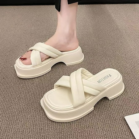 Aayomet Womens Wedge Sandals Women S Outer Thick Bottom Sandals Fashion Flat Bottom Color And Solid Color Women S Slippers Beige 8