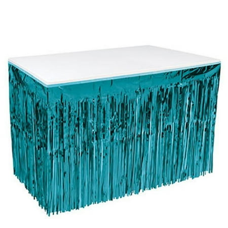 30 in. x 14 ft. Packaged 1-Ply Metallic Table Skirting Turquoise - Pack of 6