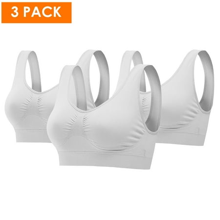 Women Seamless Sport Bras Pure White Plus Size Ultra-thin Full Bra Cup Tops- 3Pack