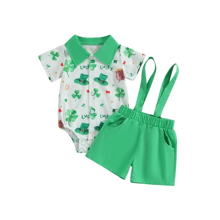 Bslissey Baby Boys Jumpsuit Outfits Short Sleeve Shamrock Hat Print Button Romper + Suspender Shorts 3M 6M 12M 18M Infant Toddler 2Pcs Holiday Clothes Sets
Bslissey Baby Boys Jumpsuit Outfits Short Sleeve Shamrock Hat Print Button Romper + Suspender Shorts 3M 6M 12M 18M Infant Toddler 2Pcs Holiday Clothes Sets